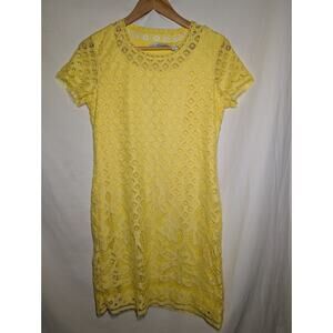 Isaac Mizrahi Womens Yellow Eyelet Knee Length Shift Dress XS Crochet‎ Lace